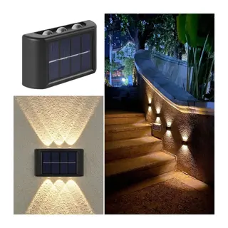 6 Ledli Solar Güneş Enerjili Aplik Led, Dekoratif Duvar Monteli Gün Işığı Led