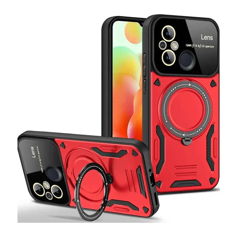 Xiaomi Redmi 12C Kılıf Joy Lens Standlı Kapak - Kırmızı