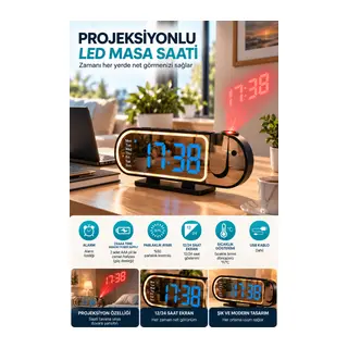 Şık Tasarımlı LED Masa Saati Dijital Ekran Alarm 12 24 Saat ve Sıcaklık Göstergeli