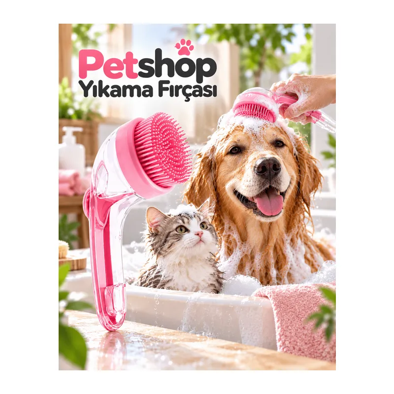 Şampuan Hazneli Silikon Pet Yıkama Fırçası Kedi ve Köpekler İçin Pratik Banyo Tarağı