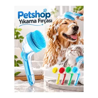 Köpek ve Kedi Yıkama Fırçası Şampuan Bölmeli Silikon Uçlu Pratik Banyo ve Temizlik Aparatı