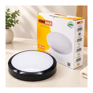 20W LED Glop Armatür Sıva Üstü Yuvarlak Siyah 6500K 1800Lm IP20