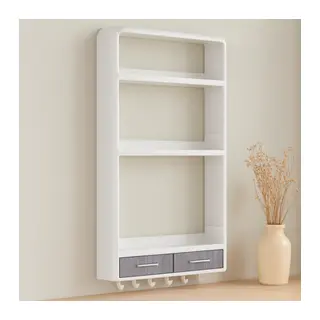 Yapışkanlı Duvar Organizeri 3 Raf 2 Çekmece 6 Askı Beyaz (19 Parça)