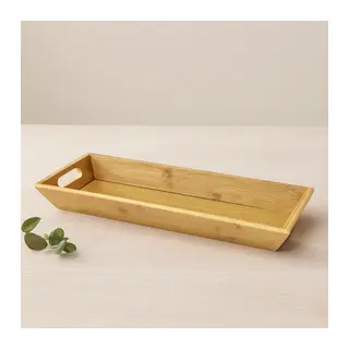 Bambu Ahşap Sunum Tepsisi 16x40x4 cm Çift Kulplu