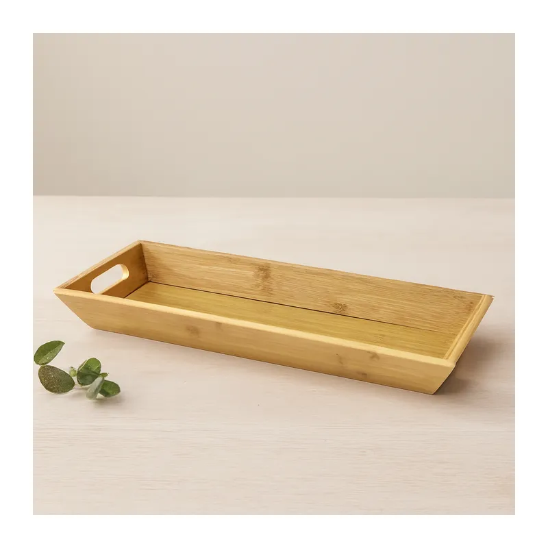 Bambu Ahşap Sunum Tepsisi 16x40x4 cm Çift Kulplu
