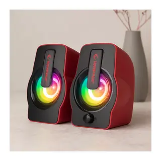 2.0 USB RGB Işıklı Kırmızı Multimedya Hoparlör Seti (1+1, 12W)