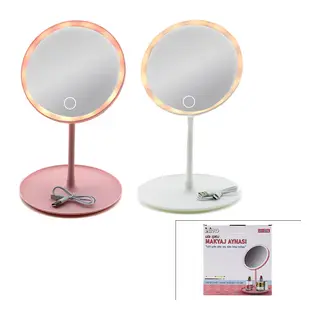 Yuvarlak 6.5 Inc Ledli - Usb Şarjlı Makyaj Aynası 90° Açı Ayarlı Takılı Ayak Renkli Pls İ11-016