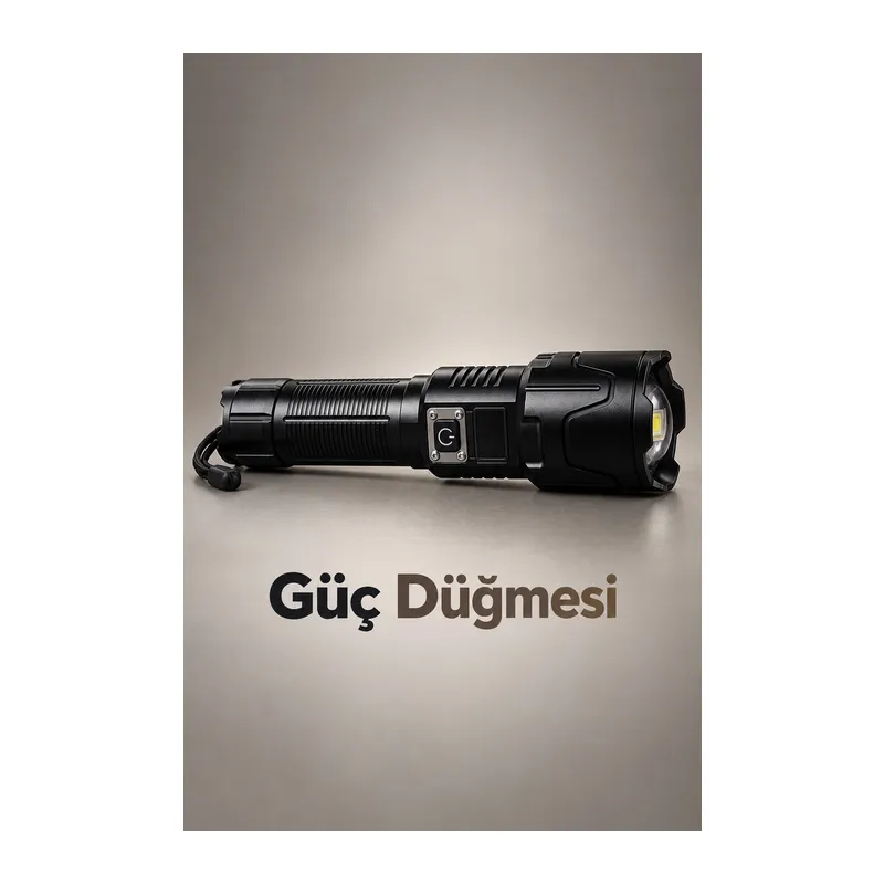 Dijital Göstergeli LED El Feneri Type C Şarjlı Teleskopik Zoom Özellikli