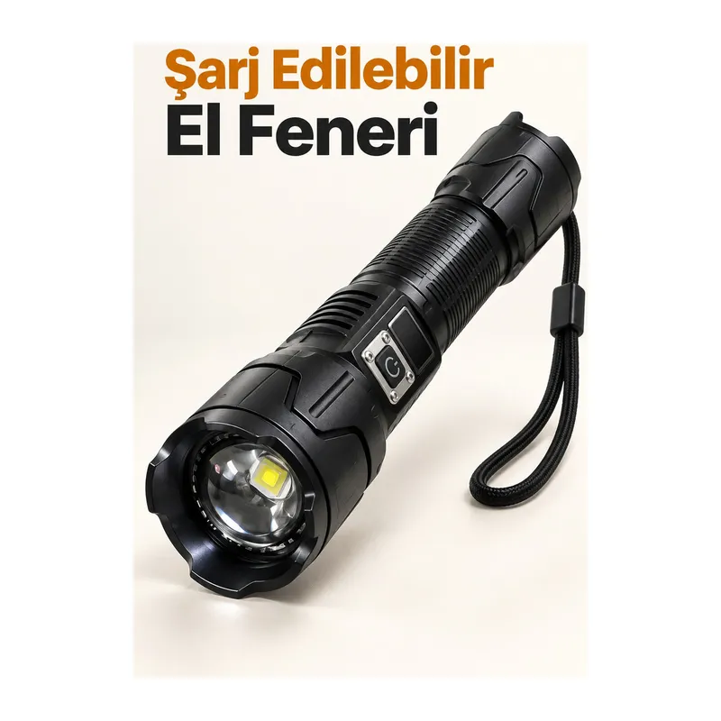 Şarj Edilebilir LED El Feneri Dijital Göstergeli Alüminyum Gövde