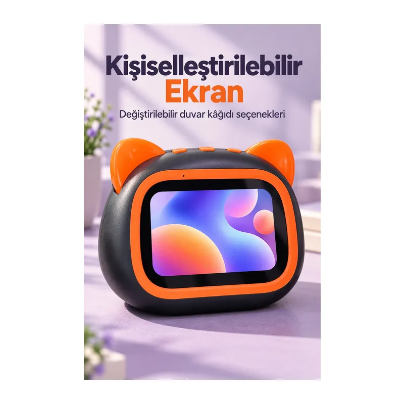 Ekranlı Masaüstü Hoparlör Turuncu Çerçeveli Yuvarlatılmış Gövde