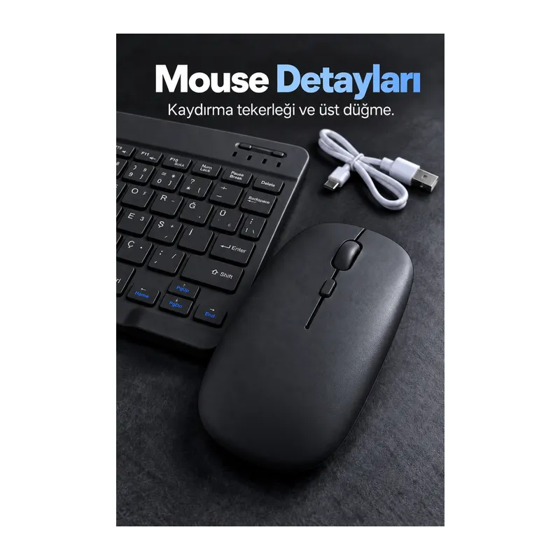 Bluetooth Klavye Mouse Seti Türkçe Tuş Dizilimli Beyaz