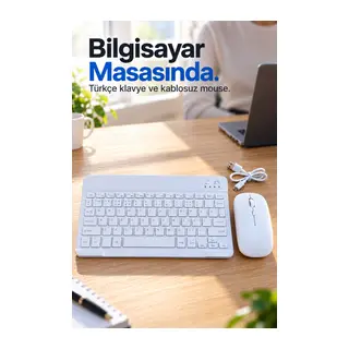 Türkçe Q Kablosuz Klavye ve Beyaz Mouse Takımı