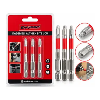 3PCS Kademeli Alyan Bits Ucu - Çok Fonsiyonlu 65MM/2.56 Oın