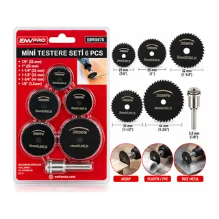 6PCS Mini Testere Set 7/8 INC-22MM - 1 INC-25MM - 1-1/4 INC-32MM - 1-1/2 INC-35MM - 1-3/4 Inc- 44MM - 1/8 INC-3.2MM