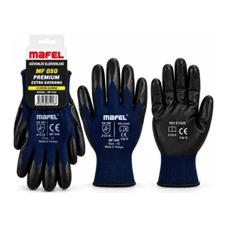 12 Adet Zebra Mavi Siyah No 10 Xl Nitril İşçi Eldiven Poşetli Ambalaj Kesilme Direnç
