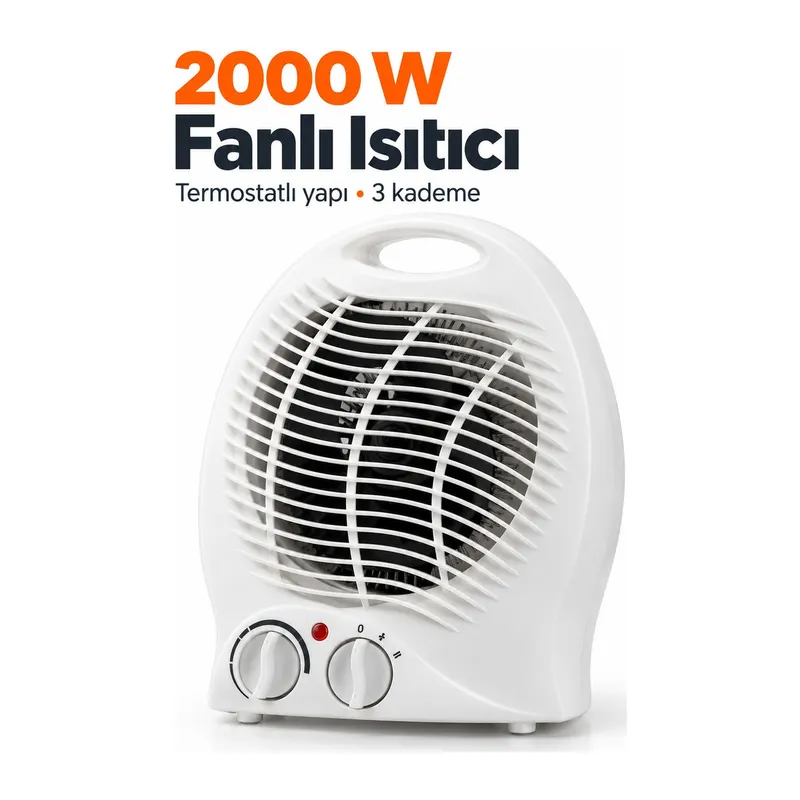 Termostat ve Kademe Ayarlı Beyaz Fanlı Isıtıcı