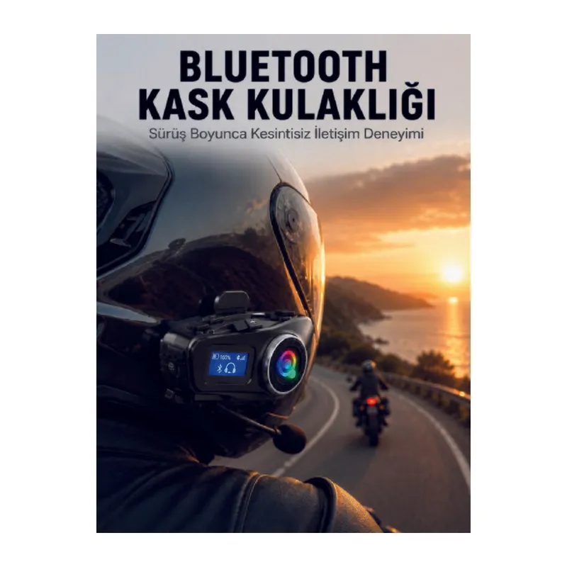 LCD Ekranlı Bluetooth Kask Kulaklığı Radyo ve SD Kart Girişli