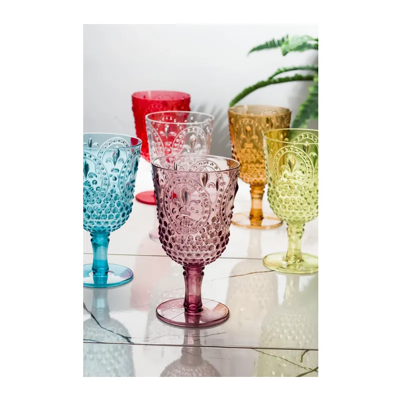Akrilik Renkli 6'lı Kadeh & Su Meşrubat Kahve Yanı Bardağı 450 ml (Cam Değildir)
