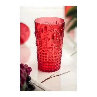 Akrilik Kırmızı Tekli Uzun Bardak & Su Meşrubat Bardağı 750 ml (Büyük Boy & Cam Değildir)