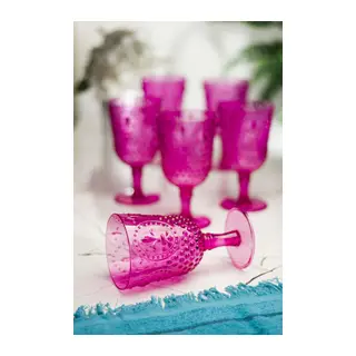 Akrilik Pembe 6'lı Kadeh & Su Meşrubat Kahve Yanı Bardağı 450 ml (Cam Değildir)