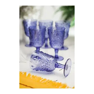 Akrilik Mavi 6'lı Kadeh & Su Meşrubat Kahve Yanı Bardağı 450 ml (Cam Değildir)
