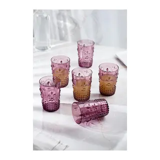 Akrilik Mürdüm 6'lı Kısa Bardak & Su Meşrubat Kahve Yanı Bardağı 400 ml (Cam Değildir)
