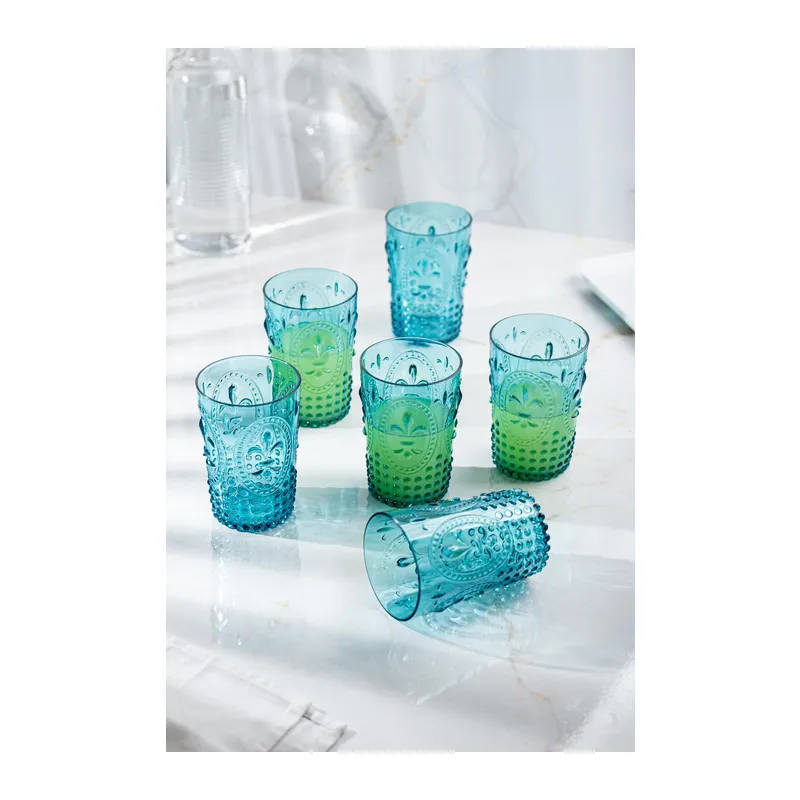 Akrilik Aquamarin 6'lı Kısa Bardak & Su Meşrubat Kahve Yanı Bardağı 400 ml (Cam Değildir)