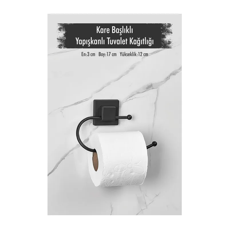 Yapışkanlı Kare Başlıklı Siyah Tuvalet Kağıtlığı