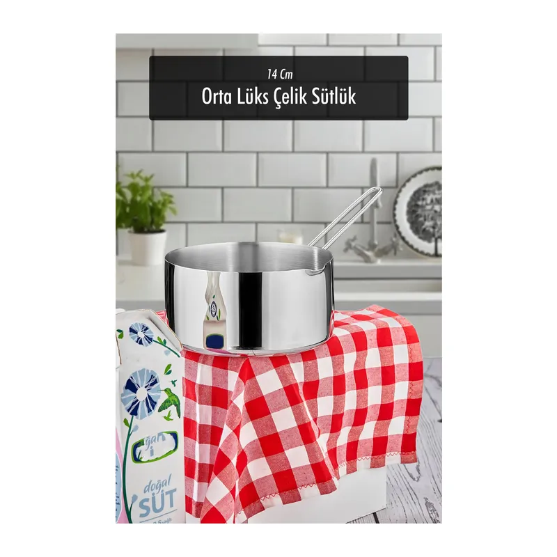 14 Cm Orta Boy Lüx Paslanmaz Çelik Sütlük & Sosluk & Kaçerola