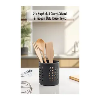 Füme Silindir Dik Kaşıklık & Tezgah Üstü Düzenleyici & Servis Standı