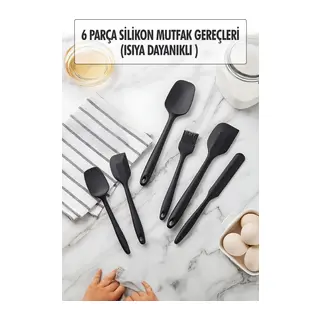 6 Lı Siyah Isıya Dayanıklı Yanmaz Yapışmaz Silikon Mutfak Seti