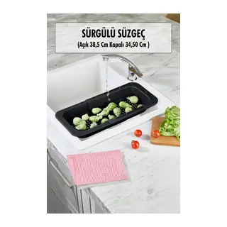 Lavoba İçi Sürgülü Açılır Kapanır Sebze Meyve Süzgeci Siyah (Açık 38,5 Cm Kapalı 34,50 Cm)