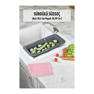 Lavoba İçi Sürgülü Açılır Kapanır Sebze Meyve Süzgeci Füme (Açık 38,5 Cm Kapalı 34,50 Cm)