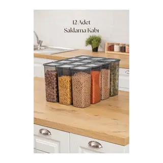 12'li Kavanoz Seti & Saklama Kabı & Erzak Kabı 12x1900 Ml (20 Lı Etiket Hediyeli)