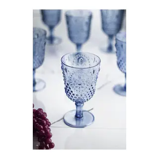 Akrilik Lacivert Tekli Kadeh & Su Meşrubat Kahve Yanı Bardağı 450 ml (Cam Değildir)