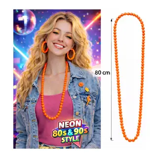Neon Turuncu Boncuk Kolye 80 cm – Retro 80’ler 90’lar Parti Aksesuarı