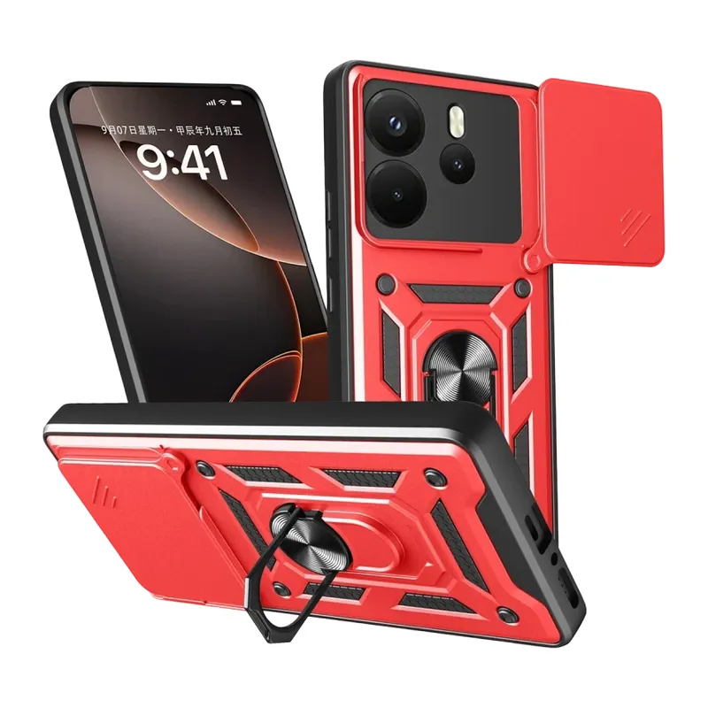 Xiaomi Redmi Note 14 4G Pars Lens Yüzüklü Silikon - Kırmızı