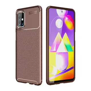 Samsung Galaxy M31S Kılıf Auto Focus Karbon Kapak - Kahverengi