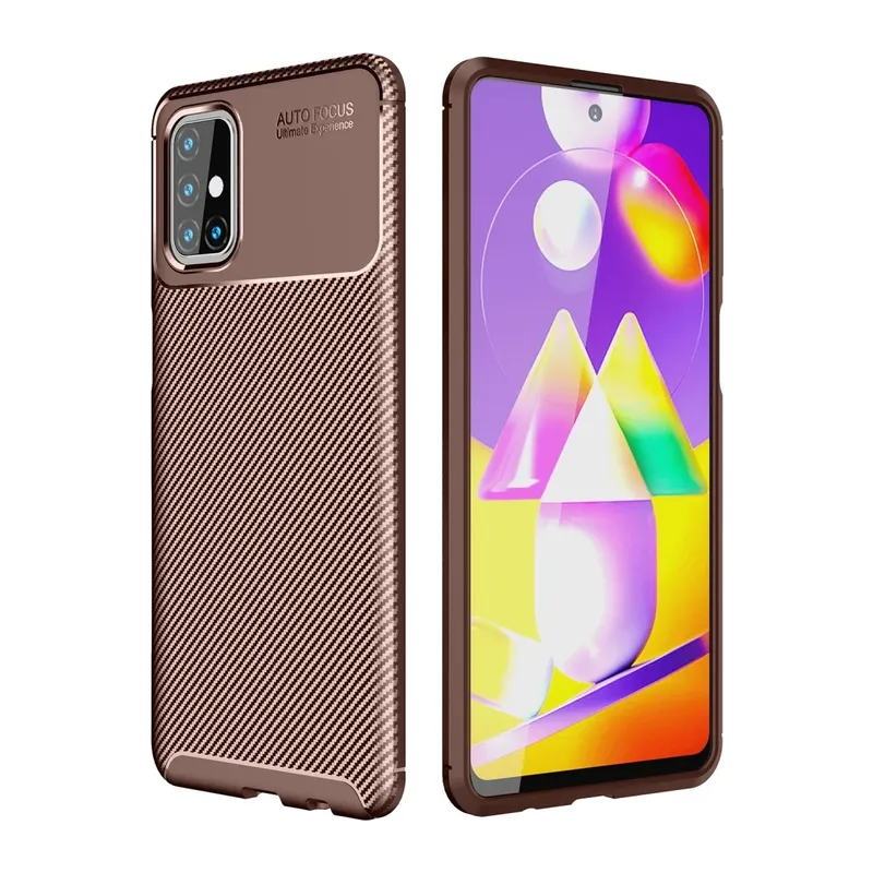 Samsung Galaxy M31S Kılıf Auto Focus Karbon Kapak - Kahverengi
