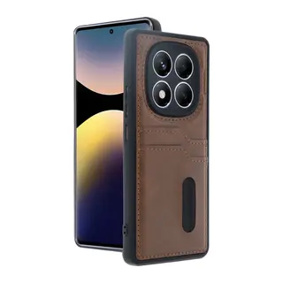 Xiaomi Redmi Note 14 Pro 5G Kılıf Sara Kartvizitli Deri Kılıf - Taba