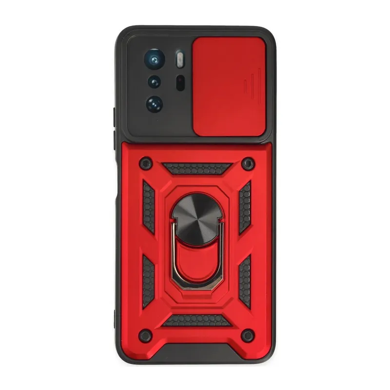Xiaomi Poco X3 GT Kılıf Pars Lens Yüzüklü Silikon - Kırmızı