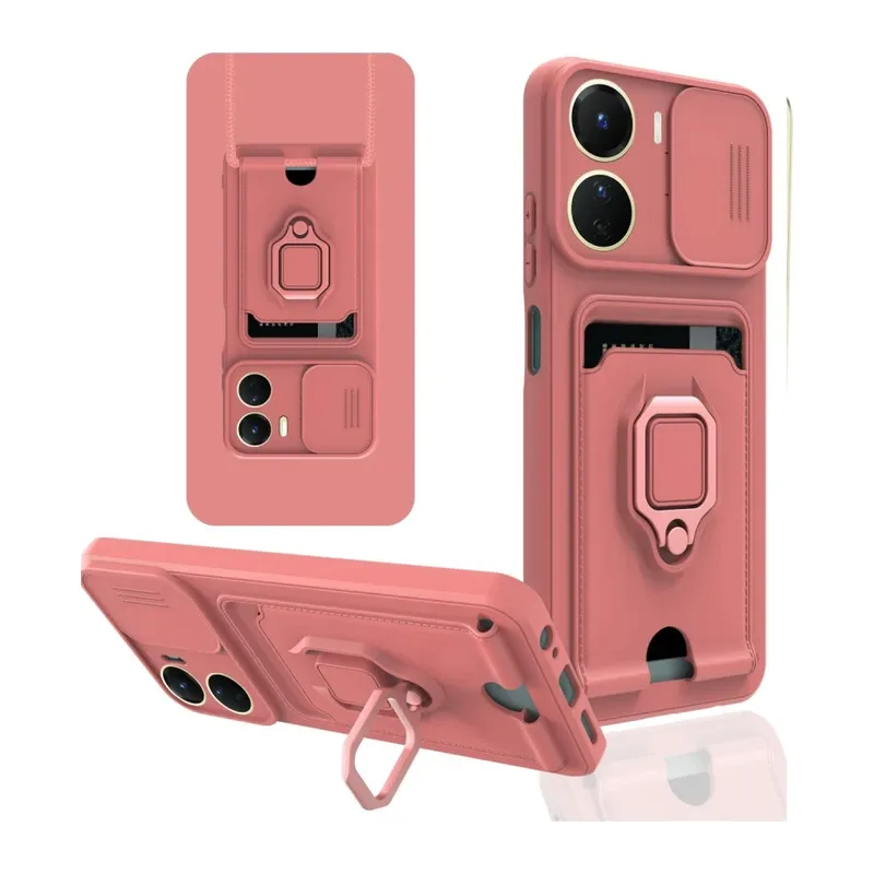 Vivo Y16 Kılıf Zuma Kartvizitli Yüzüklü Silikon - Pembe