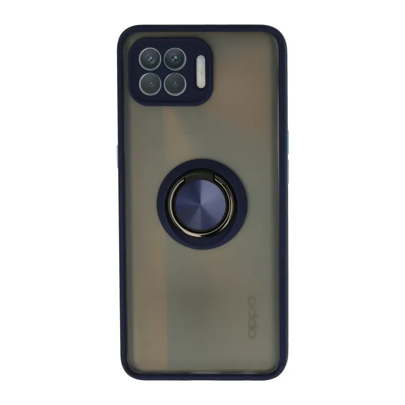Oppo Reno 4 Lite Kılıf Montreal Yüzüklü Silikon Kapak - Lacivert