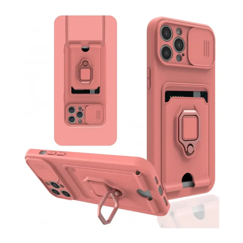 Apple iPhone 12 Pro Kılıf Zuma Kartvizitli Yüzüklü Silikon - Pembe
