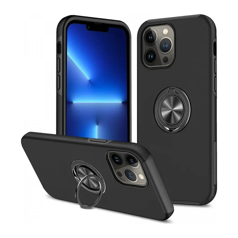 Apple iPhone 13 Pro Max Kılıf Elit Yüzüklü Kapak - Siyah