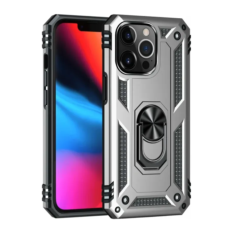Apple iPhone 13 Pro Max Kılıf Sofya Yüzüklü Silikon Kapak - Gümüş