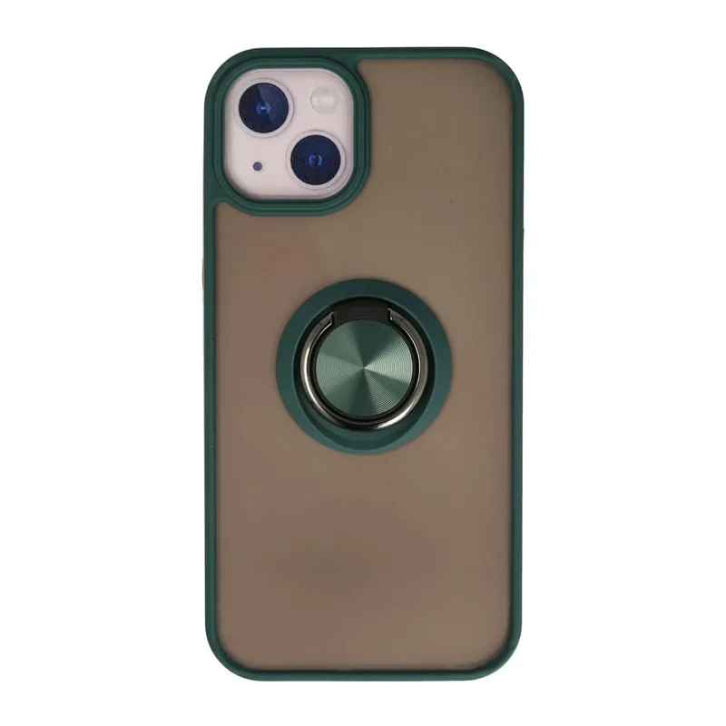 Apple iPhone 13 Kılıf Montreal Yüzüklü Silikon Kapak - Yeşil