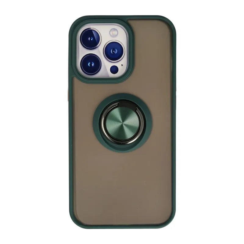 Apple iPhone 13 Pro Kılıf Montreal Yüzüklü Silikon Kapak - Yeşil