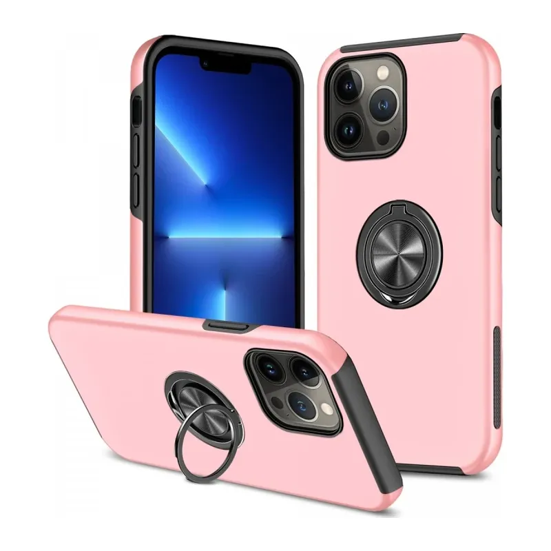 Apple iPhone 13 Pro Kılıf Elit Yüzüklü Kapak - Pembe