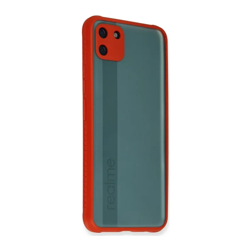 Realme C11 Kılıf Miami Şeffaf Silikon - Kırmızı